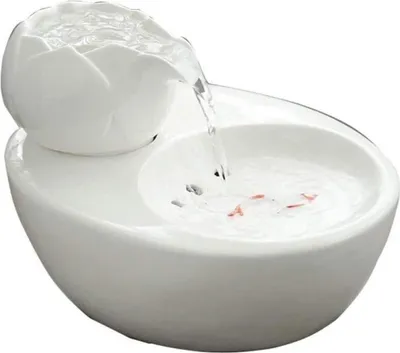 Produktbild von Keramik-Trinkbrunnen für Katzen – Lotus Vertikaler Katzentrinkbrunnen – Automatischer Zirkulationsfilter für hygienisches Wasser, Boden mit kleiner Fischdekoration