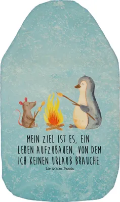 Produktbild von Mr. & Mrs. Panda Wärmflasche Pinguin Lagerfeuer - Eisblau - Geschenk, gummi, Marshmallows, Arbeit, Wärmekissen, Plüsch, Job, Maus, Wärmflaschen, mit Bezug