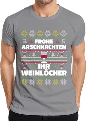 Produktbild von Frohe Arschnachten Ihr Weinlöcher Sarkasmus - Ugly Christmas Sweater Weihnachten Herren T-Shirt, Grau, XL