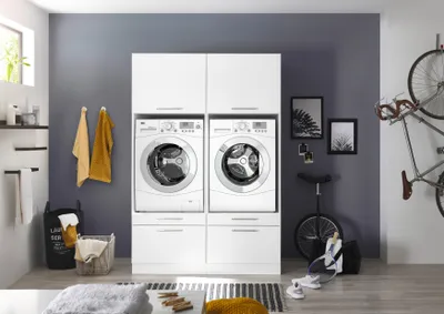 Produktbild von Waschmaschinenschrank Trockner Schrank stabile Bauart 135 cm Weiß Clara Respekta