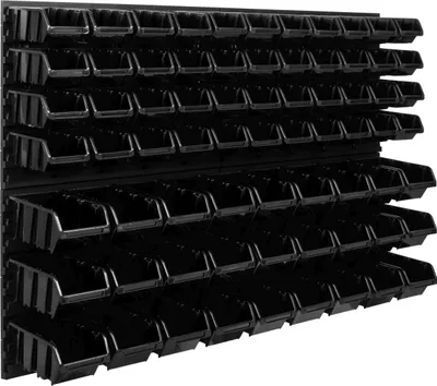 Image de Système de rangement Étagère d'atelier | 115 x 78 cm | 71 pièces Boîte | Étagère murale avec boîtes empilables - Panneaux muraux Étagère à bacs extra-robuste Panneau perforé pour outils Étagère de rangement Étagère de garage
