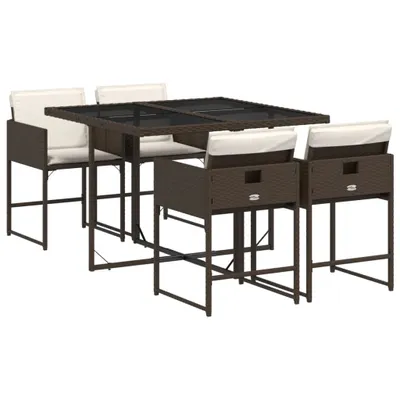 Obrázok produktu pre vidaXL 5-dielny záhradný jedálenský set s vankúšmi Brown Poly Rattan