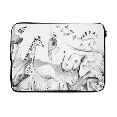 Produktbild von MuchoWow® Laptop Hülle 14 ZollDschungel - Tiere - Aquarell - Jungen - Mädchen - Kinder - Kinder Laptoptasche - Laptoptasche - Stoßsicher - Schutzhaube