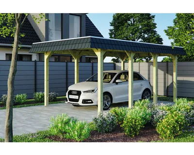 Produktbild von Einzelcarport SKAN HOLZ Spreewald schwarze Blende inkl. EPDM Folie, Pfostenanker 345 x 589 cm imprägniert