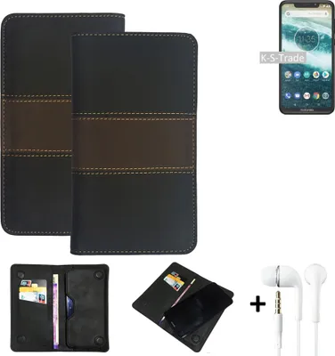 Produktbild von K-S-Trade Handy Hülle + Kopfhörer kompatibel mit Motorola One Schutz Hülle Walletcase Bookstyle Tasche Schutz Case Handytasche Wallet Cover