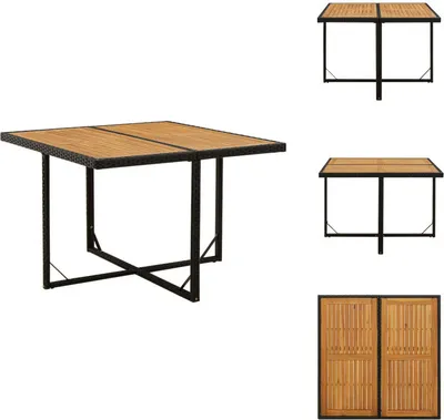 Immagine prodotto di vidaXL Tavolo da giardino nero 109x107x74cm in poly rattan legno massiccio acacia - Tavoli da giardino
