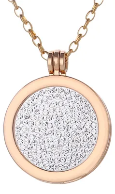 Produktbild von Morella Damen Halskette gold 70 cm Edelstahl mit Amulett und Coin 33 mm Glitzersteine weiß in Schmuckbeutel
