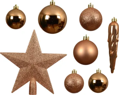 Produktbild von Weihnachtskugeln Kunststoff mit Christbaumstern 33er Set - Brandy