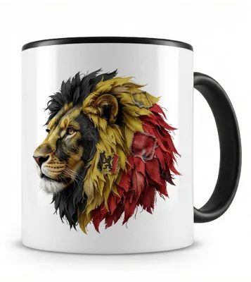 Image de Tasse à café - Motif lion, Belgique - Pour café et thé - Noir, 300 ml