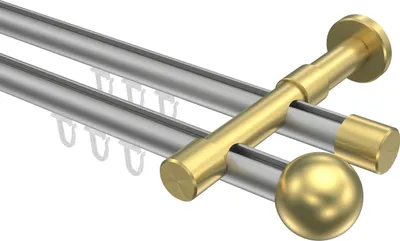 Produktbild von Interdeco Innenlaufstange / Gardinenstange mit Innenlauf Silbergrau / Messing-Optik, Typ Prestige Luino (Kugel), 20 mm Ø 2-läufig, 160 cm