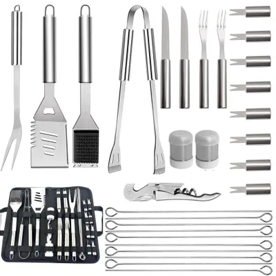 Image de Ensemble d'ustensiles de barbecue, 29 pièces, en acier inoxydable 410, ensemble complet, pour la cuisine