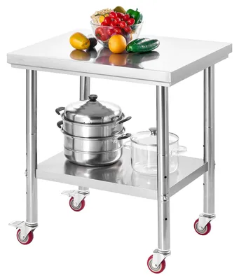 Edelstahltisch 61x76 cm, verstellbare Ablagen, Rollen, für Gastronomie