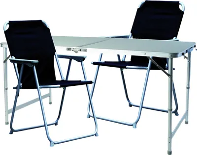 A camping table and two chairs set.