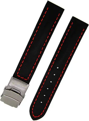 Produktbild von Uhrenarmband Glattleder gepolstert 18mm schwarz rot Faltschließe