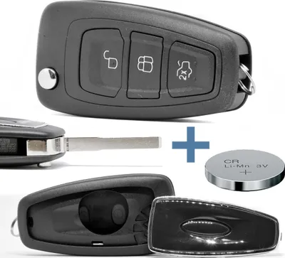 Produktbild von Klapp Schlüssel Gehäuse Funkschlüssel Fernbedienung Autoschlüssel HU101 Rohling + CR2032 Batterie kompatibel mit Ford