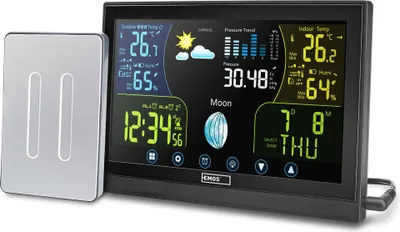 Produktbild von Funk Wetterstation mit Touchscreen Farbdisplay, inkl. Außensensor, Wettervorhersage, Barometer, Mondphase, Funkuhr, Innen- und Außentemperatur, Barometer, Wettervorhersage