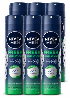 Imagen del producto de 6 aerosoles desodorantes NIVEA MEN Fresh Sensation - 150 ml - Paquete ahorro - 6 unidades