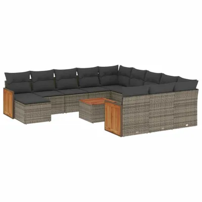 Produktbild von vidaXL 13-tlg. Garten-Sofagarnitur mit Kissen Grau Poly Rattan