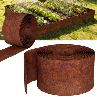 Produktbild von Ikodm Rasenkante 15 cm x 15 m Trennrand Beet Zaun Flexibel Pflanzenschutz Garten Einfassung Rost