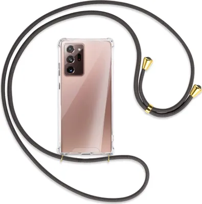 Produktbild von Handykette Backcover-Schutzhülle mit Band (Metall goldfarben) für Samsung Galaxy Note20 Ultra 4G,5G (N985,N986) - dunkelgrau