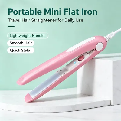 Produktbild von Mini-Haarglätter für unterwegs, Keramik-Heizplatten, 180 °C, schnelle Aufheizung, kompakt & leicht, für trockenes Haar – Rosa