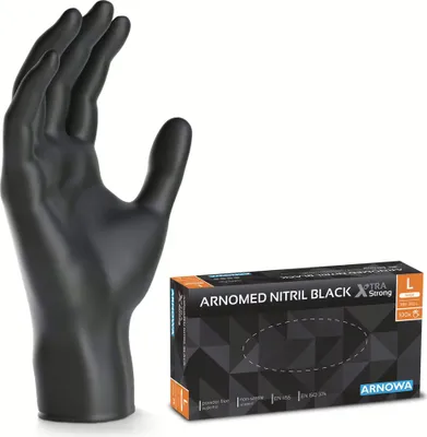 Produktbild von ARNOMED Nitril Handschuhe in Schwarz, Größe M, hautverträglich | Box (100 Stück)