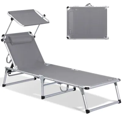 Produktbild von Liegestuhl leichtgewichtig - Klappbar - Aluminium - 5-fach verstellbare Rückenlehne - Sonnendach