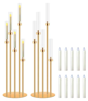 Productafbeelding van Famanu kaarsenhouder met 5 armen, goudkleurig, 108 cm hoog - Set van 2