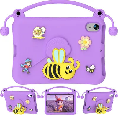 Produktbild von Kinder Hülle für iPad 2025/2022 11th Gen 11" (A16)/10th Gen 10,9" Leicht Stoßfeste Kindgerechtes Schutzhülle mit Griff, Biene Ständer Lila