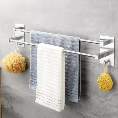 Immagine prodotto di Portasciugamani - Barra per asciugamani - Organizzazione per il bagno - Adesivo - 60 cm - Argento