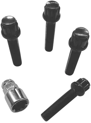 Zdjęcie produktu dla Zapięcie do felg M14x1,5x55 mm z kołnierzem kulistym R14, 4 czarne zapięcia do felg, zabezpieczenia do felg, zestaw 4 sztuk, zabezpieczenia antykradzieżowe do felg