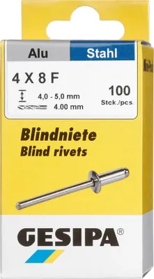 Image de Gesipa Rivets aveugles alu/acier tête ronde plate Mini-Pack 4x8mm a 100pcs