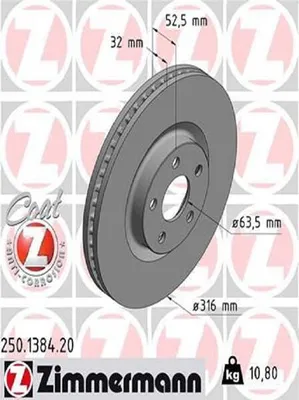 Produktbild von 2x ZIMMERMANN Bremsscheibe 250.1384.20 für FORD S-Max (CJ) Galaxy (CK) 52mm