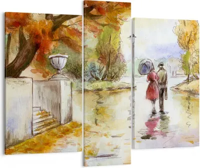 Produktbild von Bild auf Leinwand - Leinwandbild - Wetter regen herbst park - 95x80cm - Wand Bild - Wanddeko - Leinwanddruck - Bilder - Kunstdruck - Wanddekoration - Leinwand bilder - Wandkunst - CB95x80-2914
