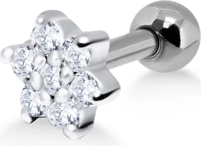 Produktbild von Ohrring Helix Ohrpiercing 925 Sterling Silber Stern mit Zirkoniasteinen Verschlusskugel - 3 mm