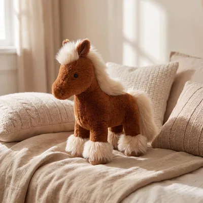 Produktbild von Pony Pferd Kuscheltier 25cm Plüsch Stofftier Realistisch Plüschpferd Kinder Geburtstag Geschenk - Farbe: Braun