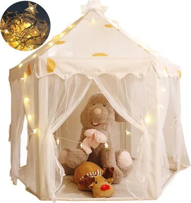 Produktbild von （Beige）Spielzelt Für Kinder Kinderspielzelt Kinder Zelt Prinzessin Tüll Zelt Princess Castle Spielzelt Für Kinder Weihnachten Geschenk for Innen Draussen