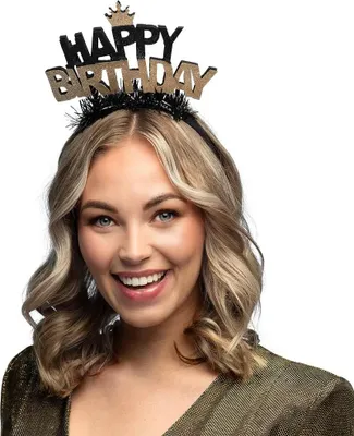 Produktbild von Happy Birthday Haarreif Diadem | Gold Schwarz