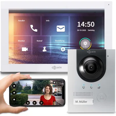 Produktbild von GOLIATH PRO IP Video Türsprechanlage | App | Silber | 1-Familienhaus | 10 Zoll | Unterputz | 180°