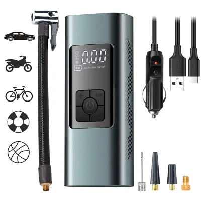 Produktbild von Tragbarer Luftkompressor Mini Reifenpumpe 12V 6000mAh Wiederaufladbarer Elektrischer Kompressor Fahrradpumpe 140PSI Luftpumpe mit Manometer