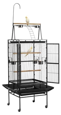 Vogelkäfig 83x79x210 cm, Schmiedeeisen, offenes Dach, Sitzstangen