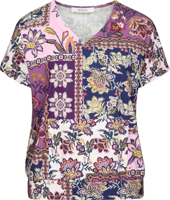 Produktbild von Bianca Damen Shirt JULIE V-Ausschnitt Bohemian-Druck Rot-Mix Größe 38