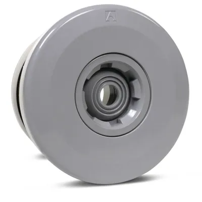 A close-up studio shot of a gray spa jet nozzle against a white background.