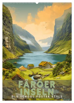 Produktbild von Färöer Inseln - Old School Poster Style (Wandkalender 2027 DIN A2 hoch), CALVENDO Monatskalender