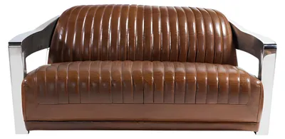 Produktbild von Echtleder Sofa Leder Designsofa 3-Sitzer Vintage Couch Aluminium Metall Stil Neu