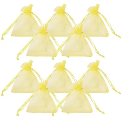 Organza-Geschenkbeutel 100 Stück, 7x9 cm, Gelb, mit Kordelzug