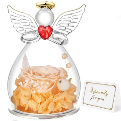 Productafbeelding van Eeuwige roos, engelbeeld in glas, champagne cadeau