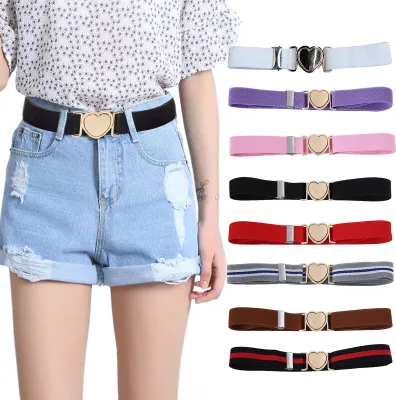 Produktbild von Uni-Gürtel mit Kontrastfarbe, metallische Herzschnalle, leichter Bund, verstellbares Gummiband, Hüftgurt für Mädchen, für Partys, den Alltag