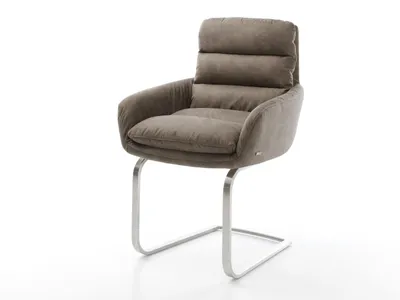 Produktbild von DELIFE Freischwinger Abelia-Flex mit Armlehnen Mikrofaser Taupe Vintage Freischwinger flach Edelstahl