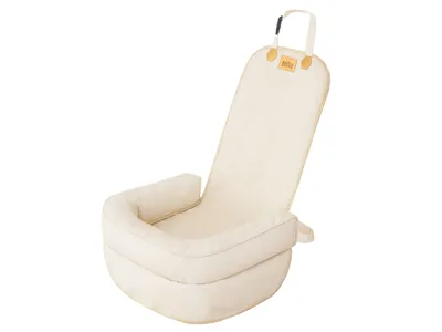 Produktbild von Doggy Hundeautositz Hundekorb Reisesitz – faltbare Hundeautobox für Auto Vordersitz & Rücksitz, mit Sicherheitsgurten Ekoleder Beige 55×42×57 cm